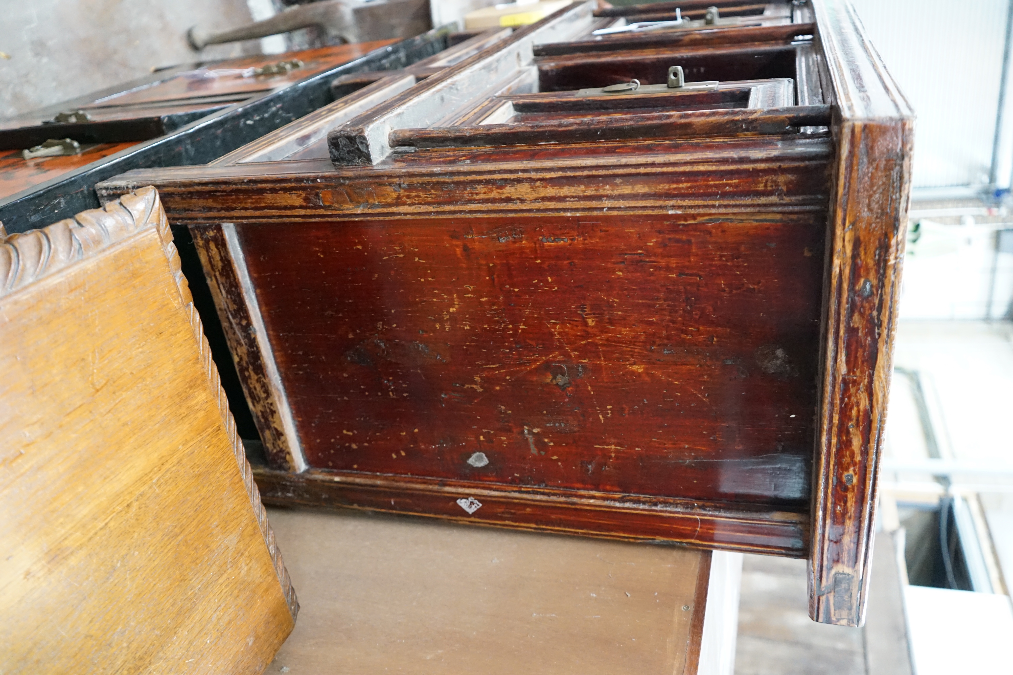 A Chinese caned pine low cabinet, width 116cm depth 48cm height 76cm